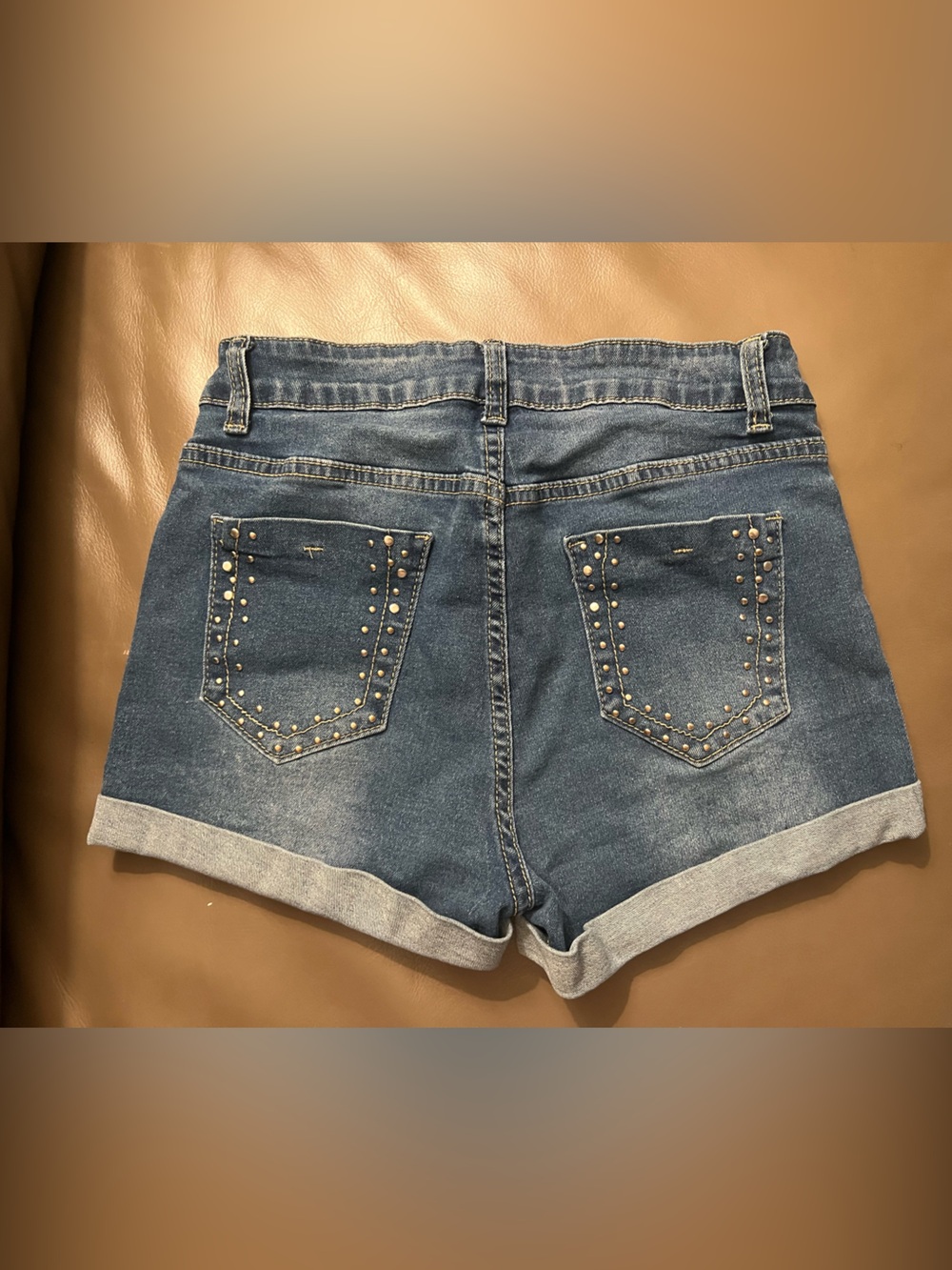 SHEIN Blue Studded Cuffed Denim Shorts